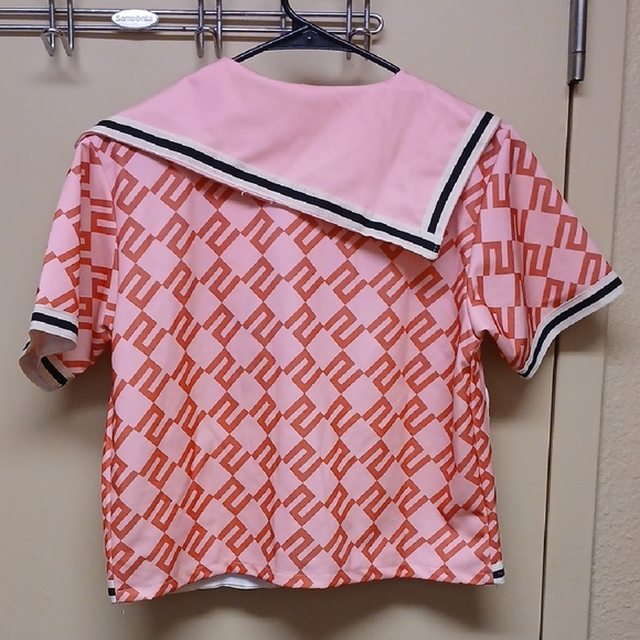 Pink and Red Patterned Button-Up Top - Picture 3 of 6